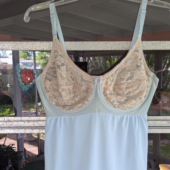 Vintage 70s Warner's 38B Chemise Blue Slip Dress Nightie Lace Coquette Girl - Picture 3 of 12